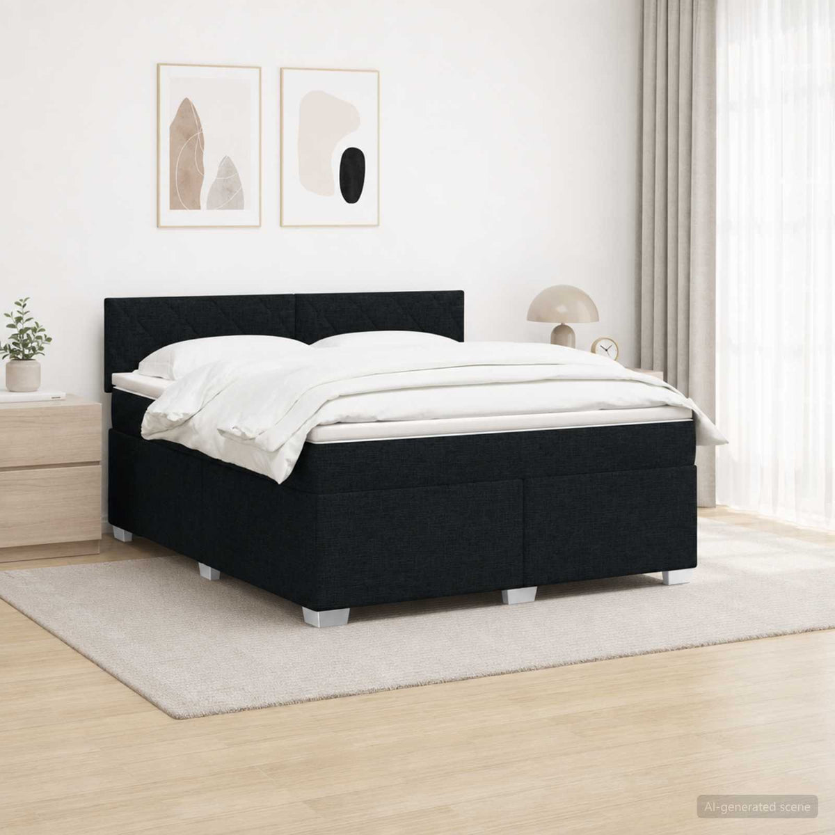 Boxspringbett mit Matratze und LED Schwarz 140 x 190 cm Stoff