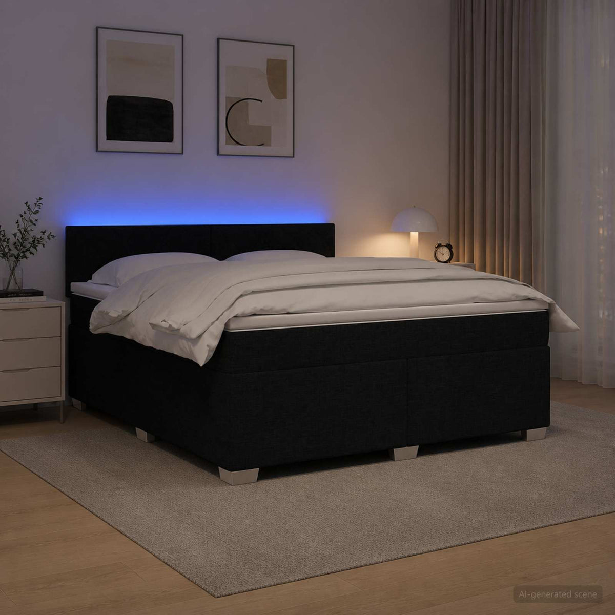 Boxspringbett mit Matratze und LED Schwarz 140 x 190 cm Stoff