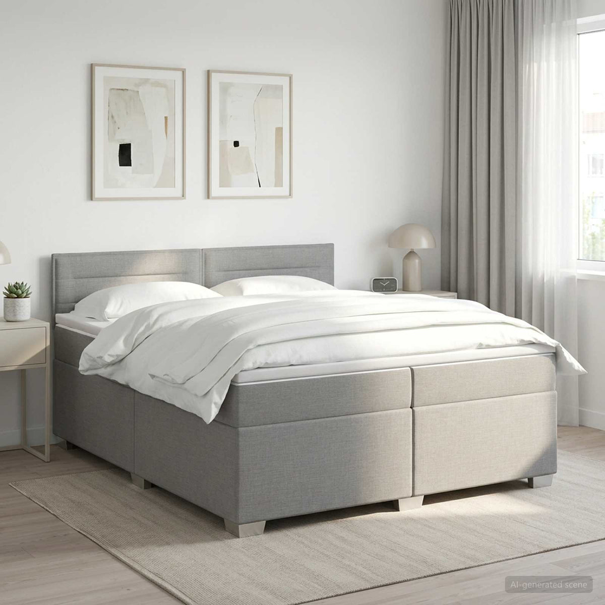 Boxspringbett mit Matratze und LED Hellgrau 200 x 200 cm Stoff