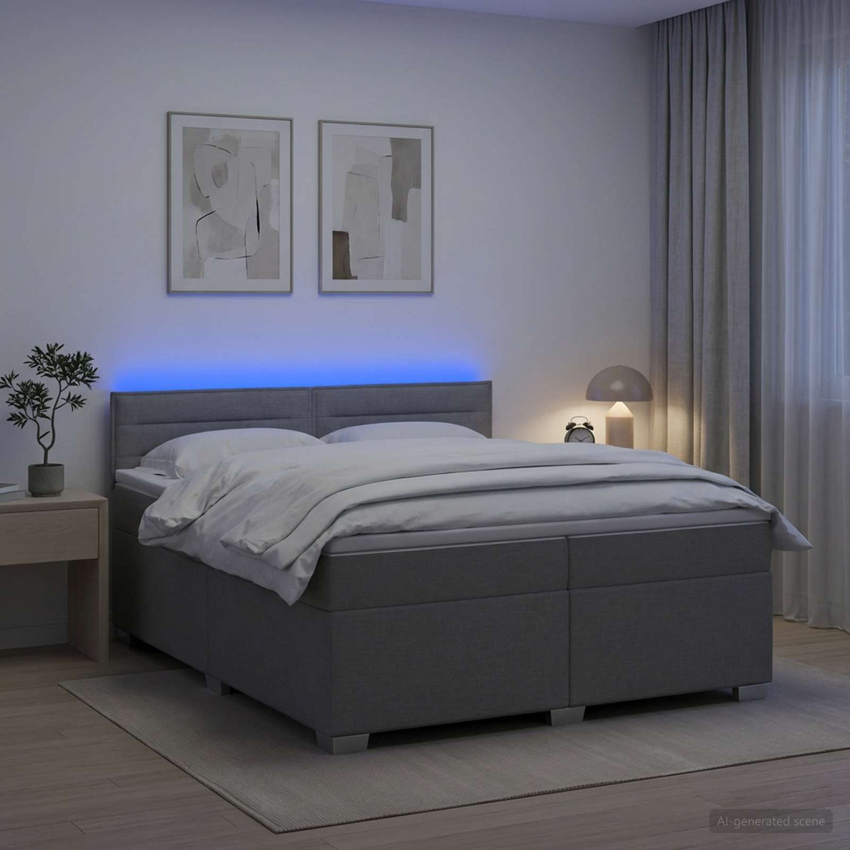 Boxspringbett mit Matratze und LED Hellgrau 200 x 200 cm Stoff