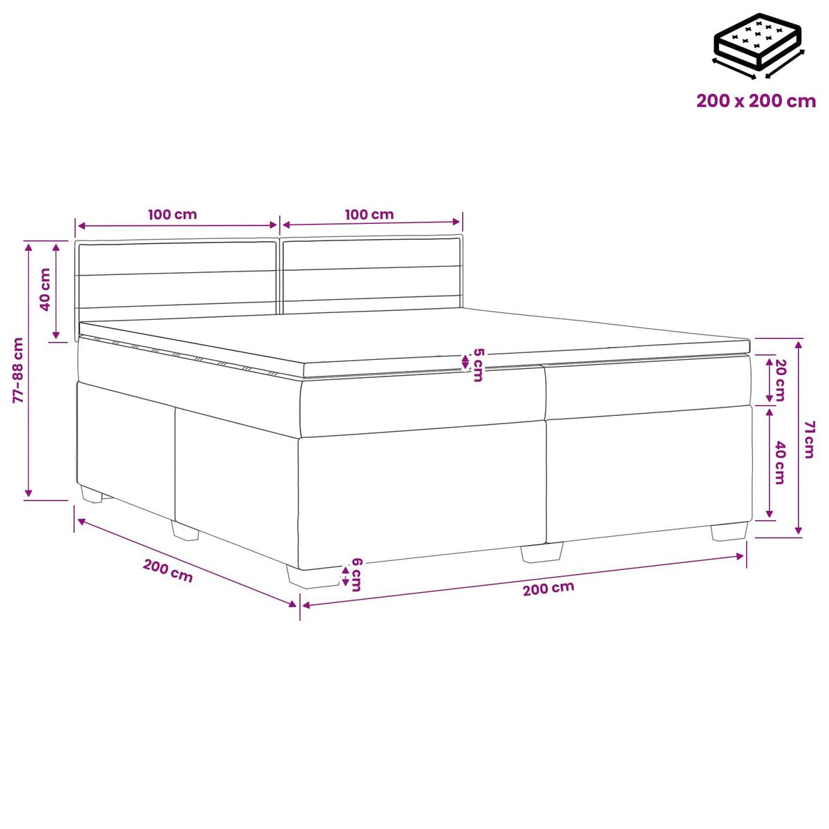 Boxspringbett mit Matratze und LED Dunkelgrau 200 x 200 cm