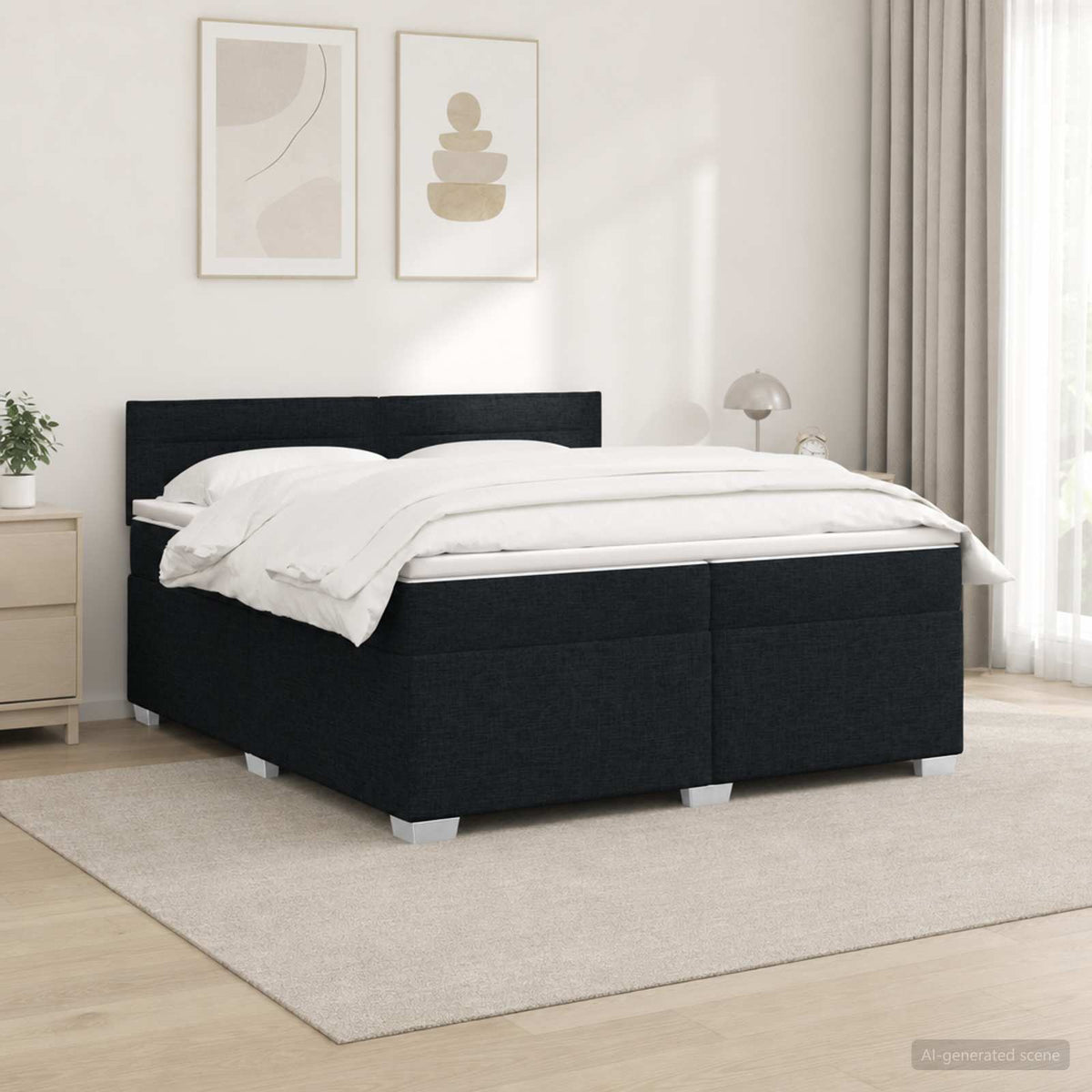 Boxspringbett mit Matratze und LED Schwarz 200 x 200 cm Stoff