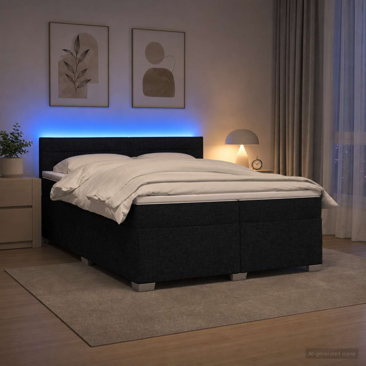 Boxspringbett mit Matratze und LED Schwarz 200 x 200 cm Stoff