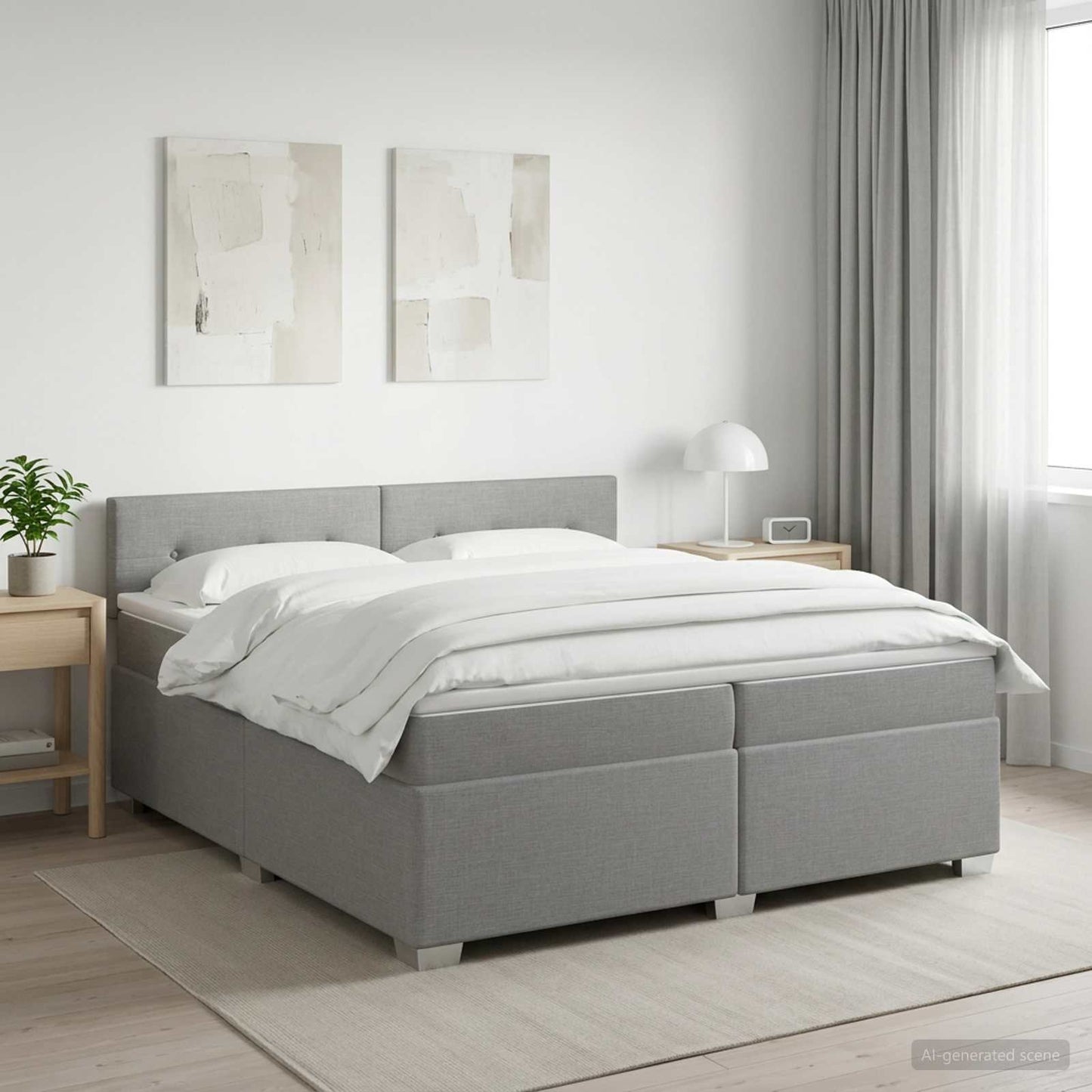 Boxspringbett mit Matratze und LED Hellgrau 200 x 200 cm Stoff