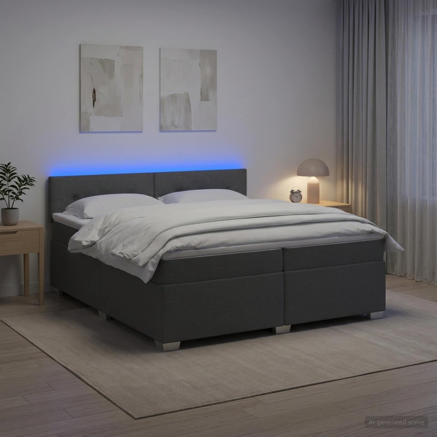 Boxspringbett mit Matratze und LED Dunkelgrau 200 x 200 cm