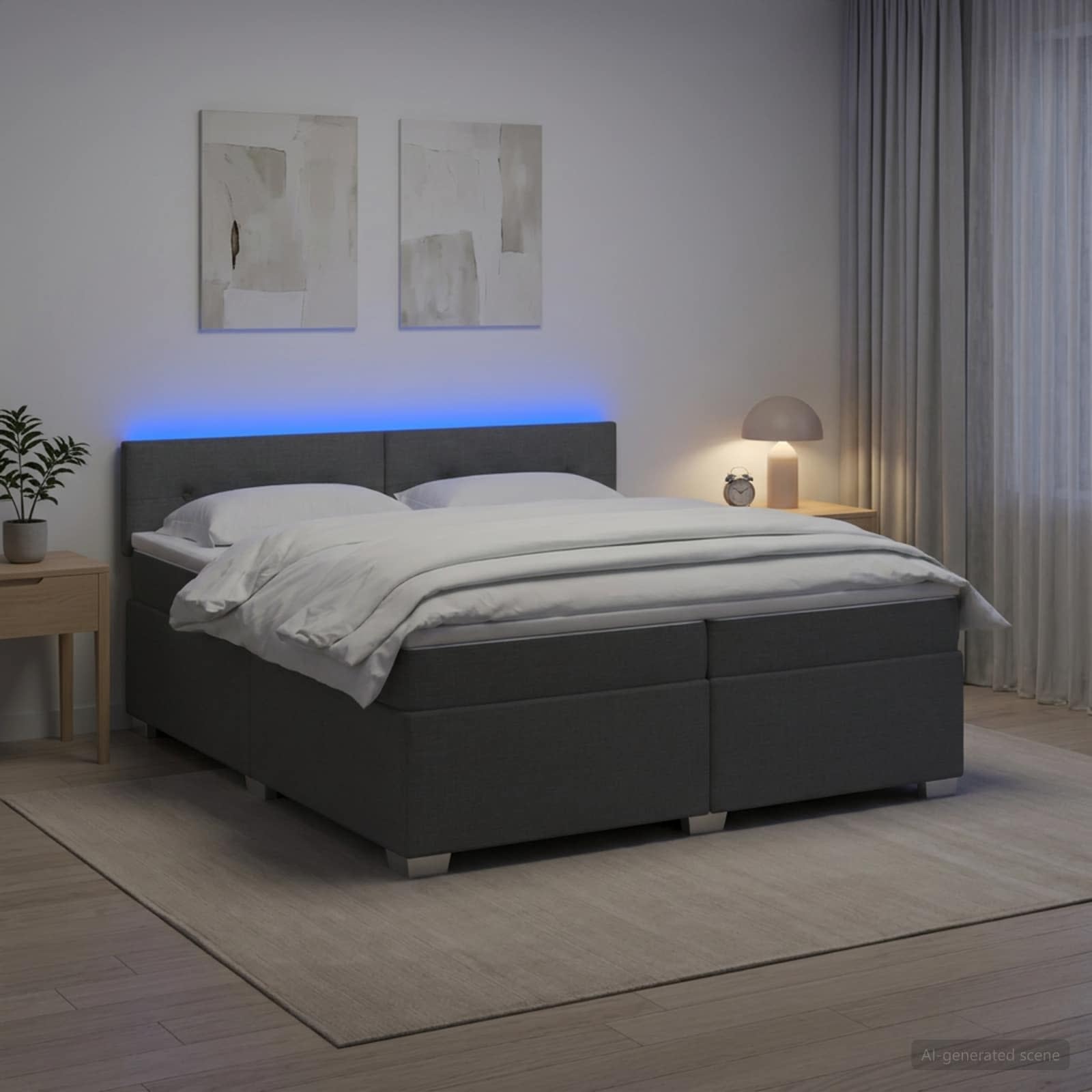 Boxspringbett mit Matratze und LED Dunkelgrau 200 x 200 cm