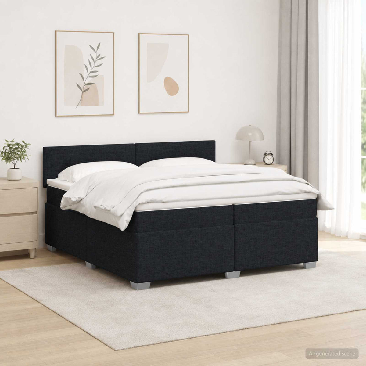 Boxspringbett mit Matratze und LED Schwarz 200 x 200 cm Stoff