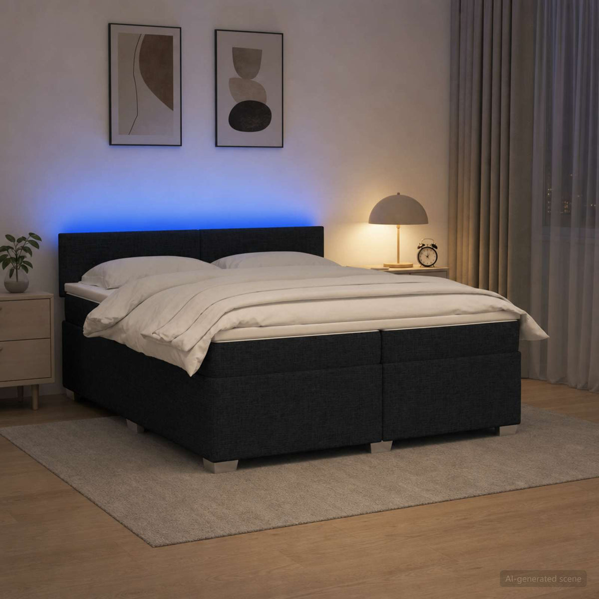 Boxspringbett mit Matratze und LED Schwarz 200 x 200 cm Stoff