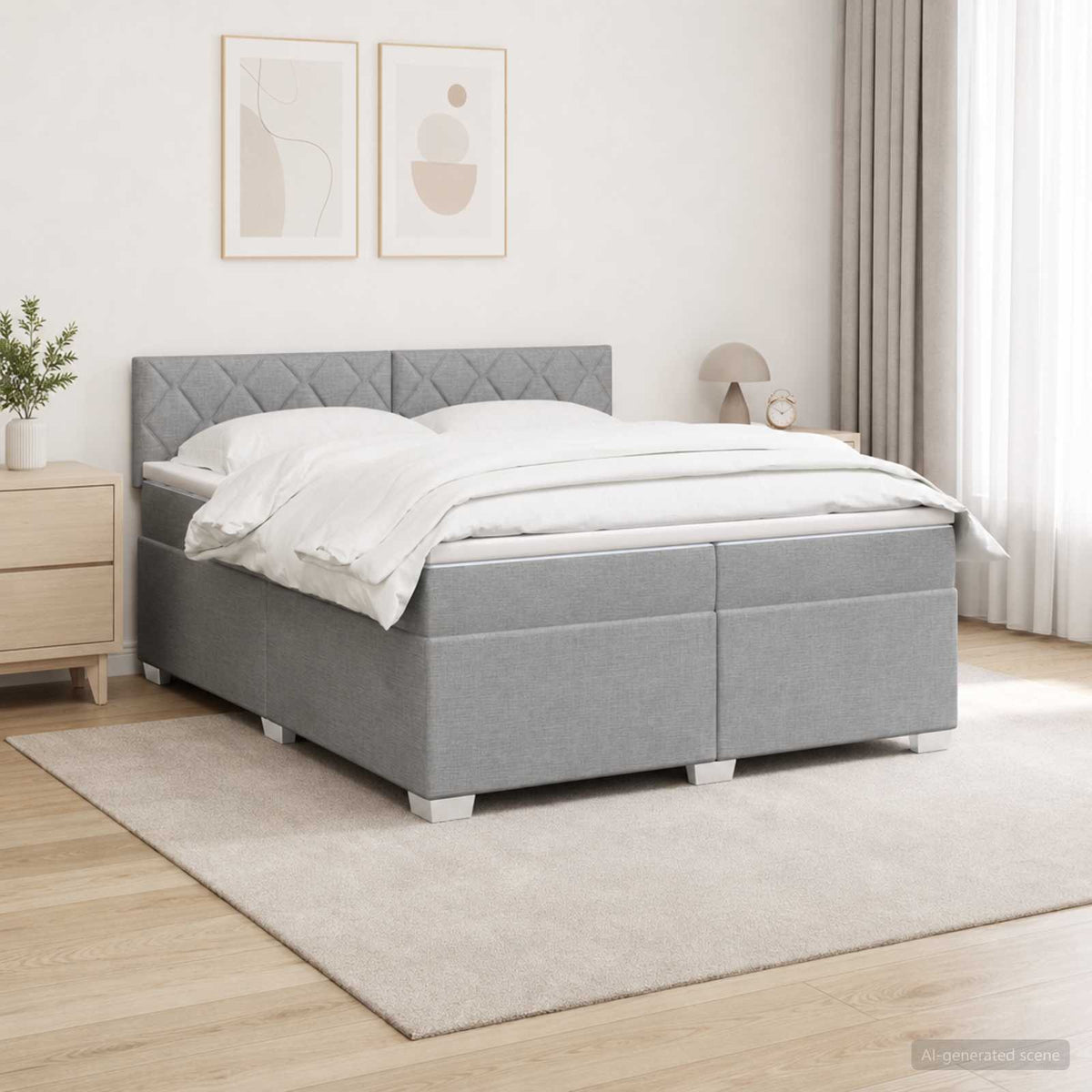 Boxspringbett mit Matratze und LED Hellgrau 200 x 200 cm Stoff
