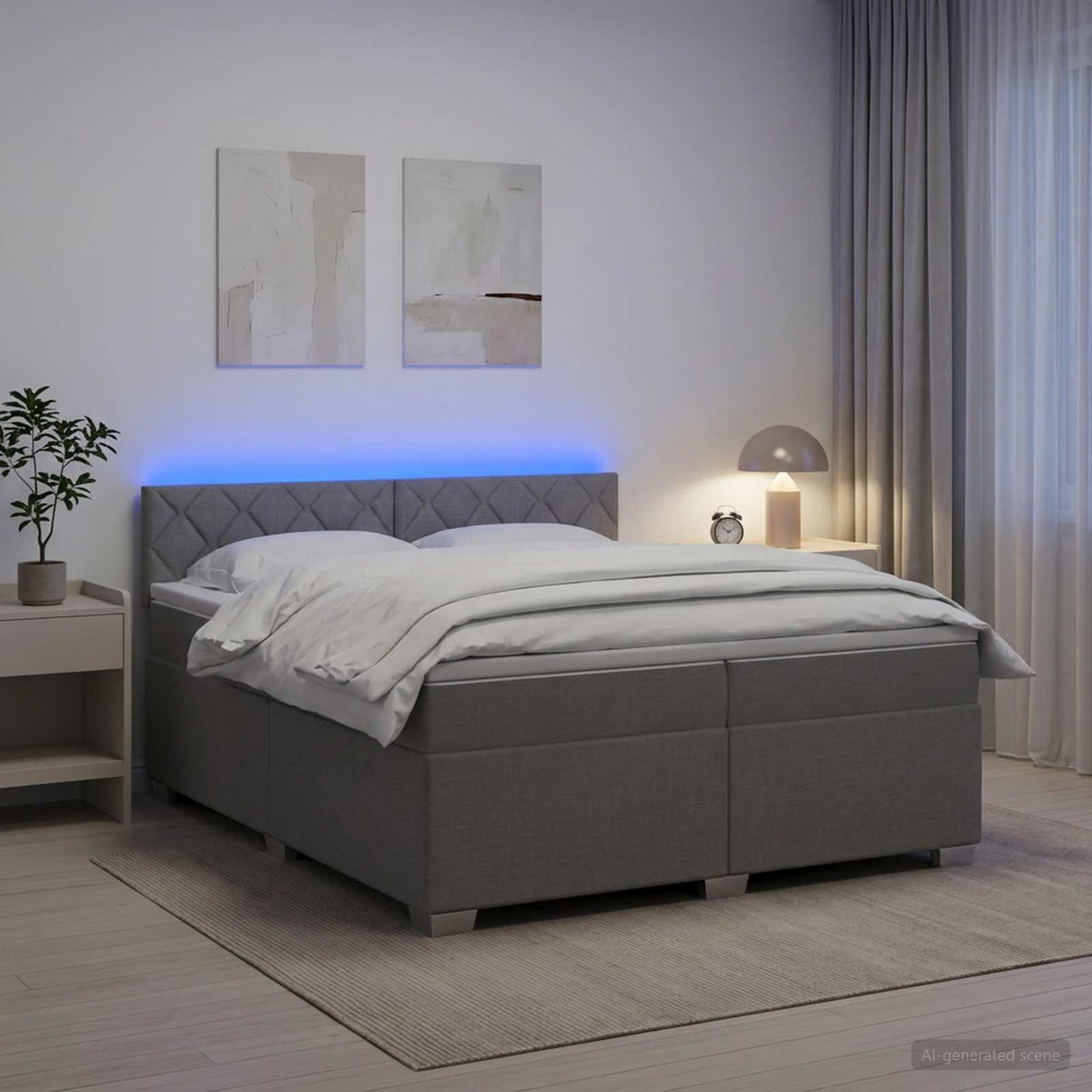 Boxspringbett mit Matratze und LED Hellgrau 200 x 200 cm Stoff