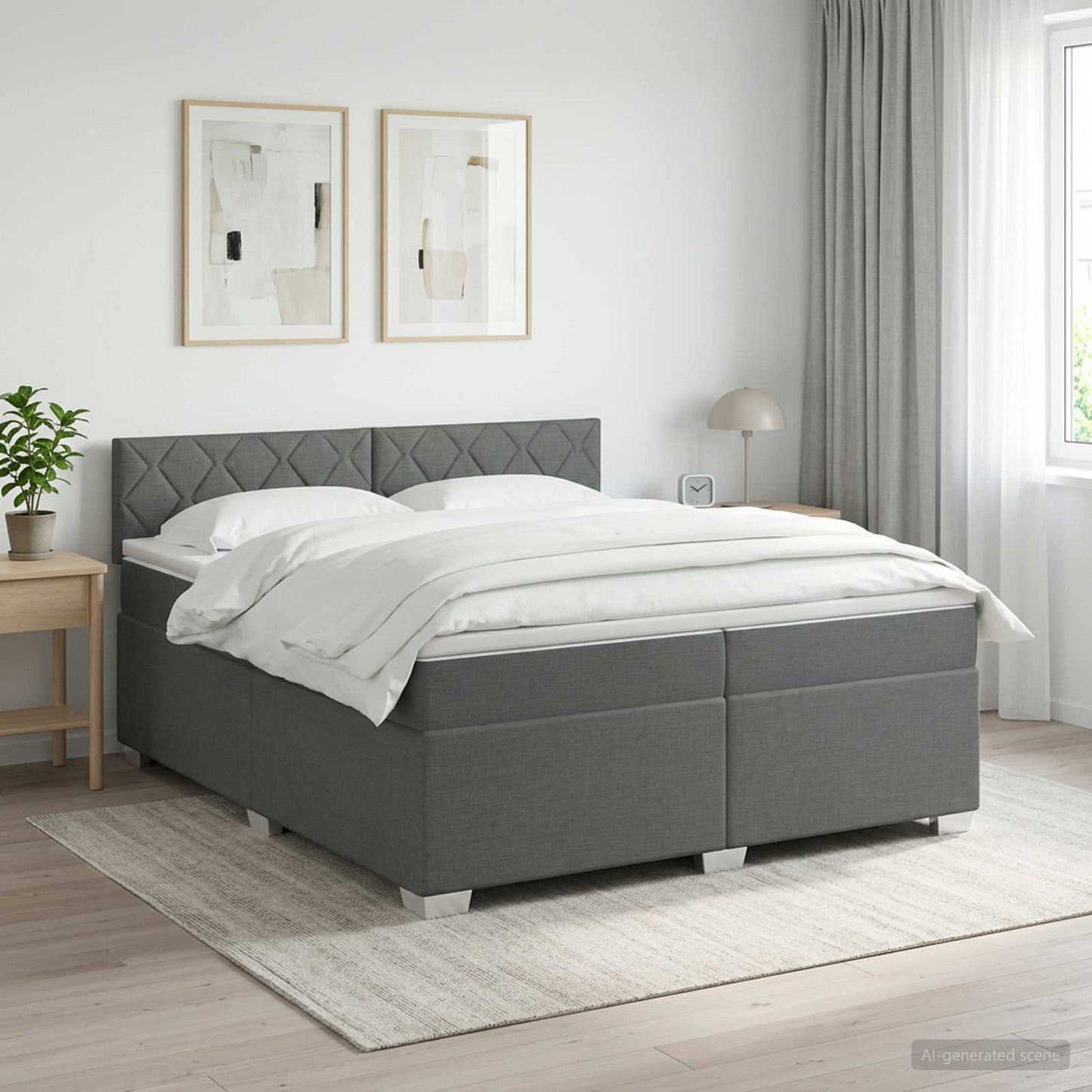 Boxspringbett mit Matratze und LED Dunkelgrau 200 x 200 cm