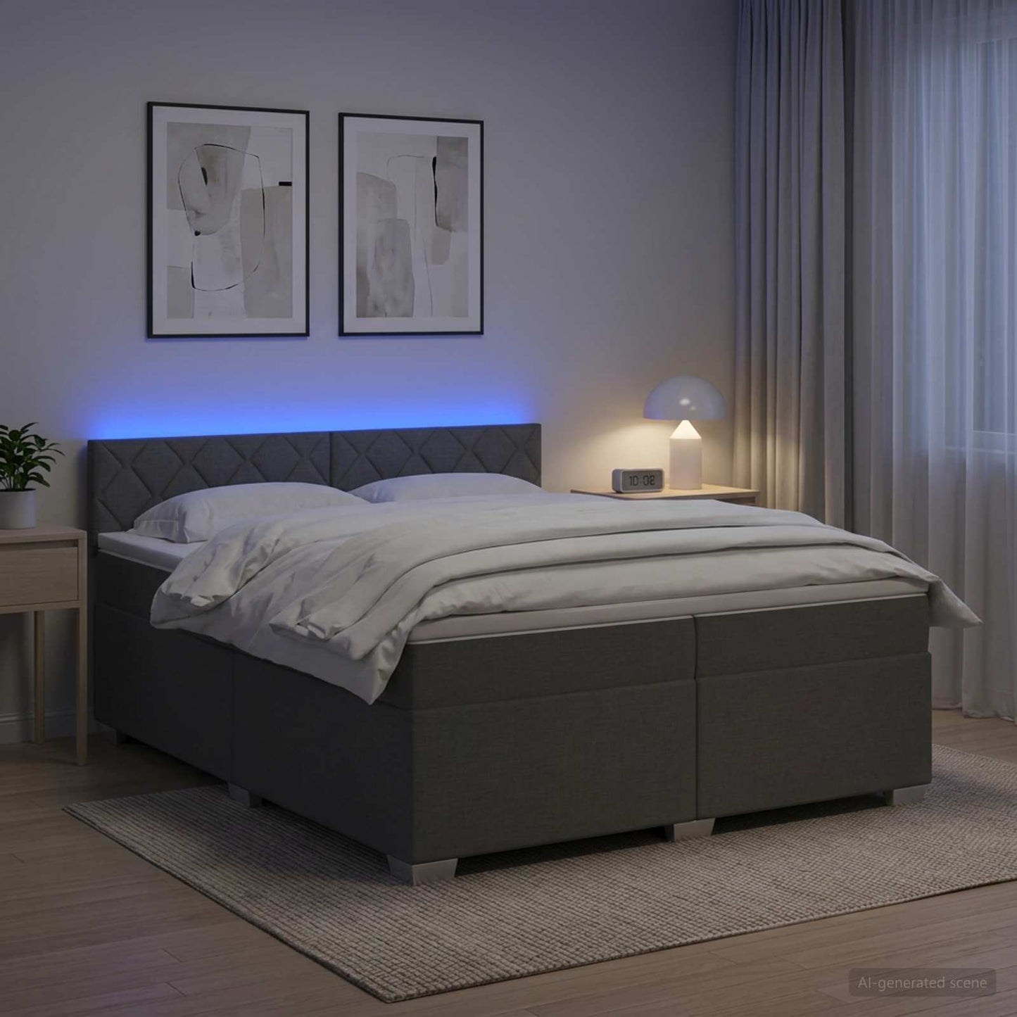 Boxspringbett mit Matratze und LED Dunkelgrau 200 x 200 cm