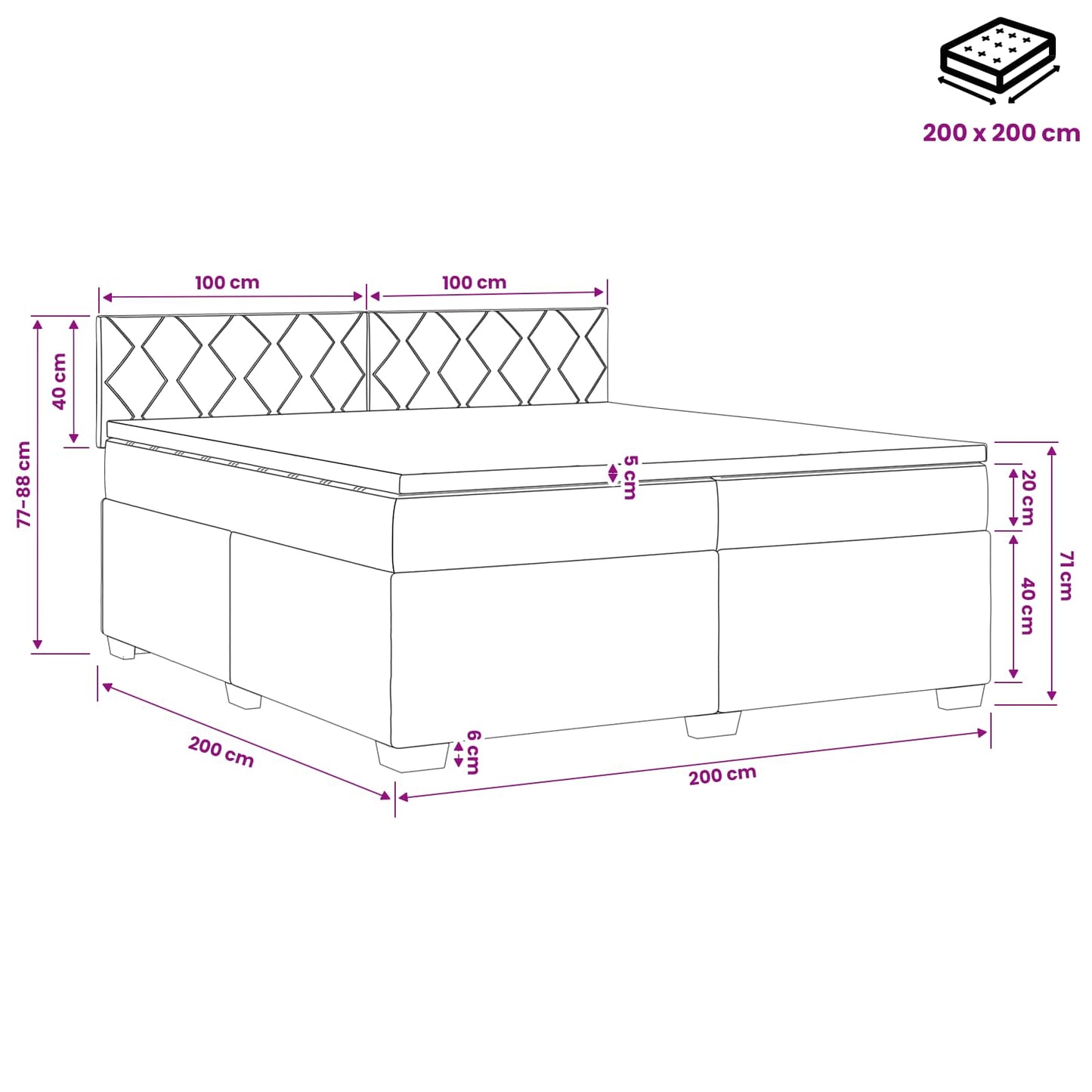 Boxspringbett mit Matratze und LED Dunkelgrau 200 x 200 cm