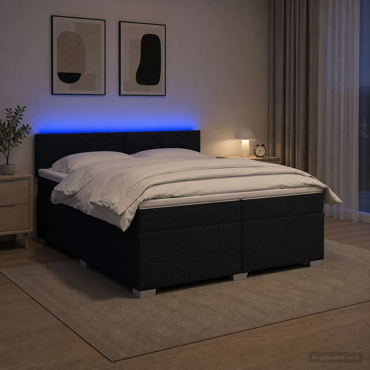 Boxspringbett mit Matratze und LED Schwarz 200 x 200 cm Stoff
