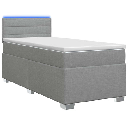 Boxspringbett mit Matratze und LED Hellgrau Einzeln Stoff