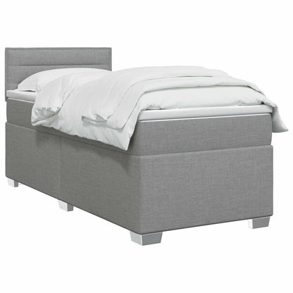 Boxspringbett mit Matratze und LED Hellgrau Einzeln Stoff