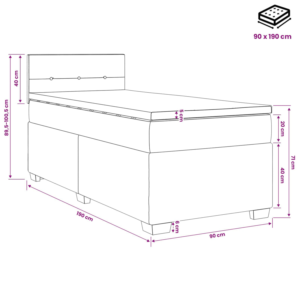 Boxspringbett mit Matratze und LED Dunkelgrau Einzeln Stoff