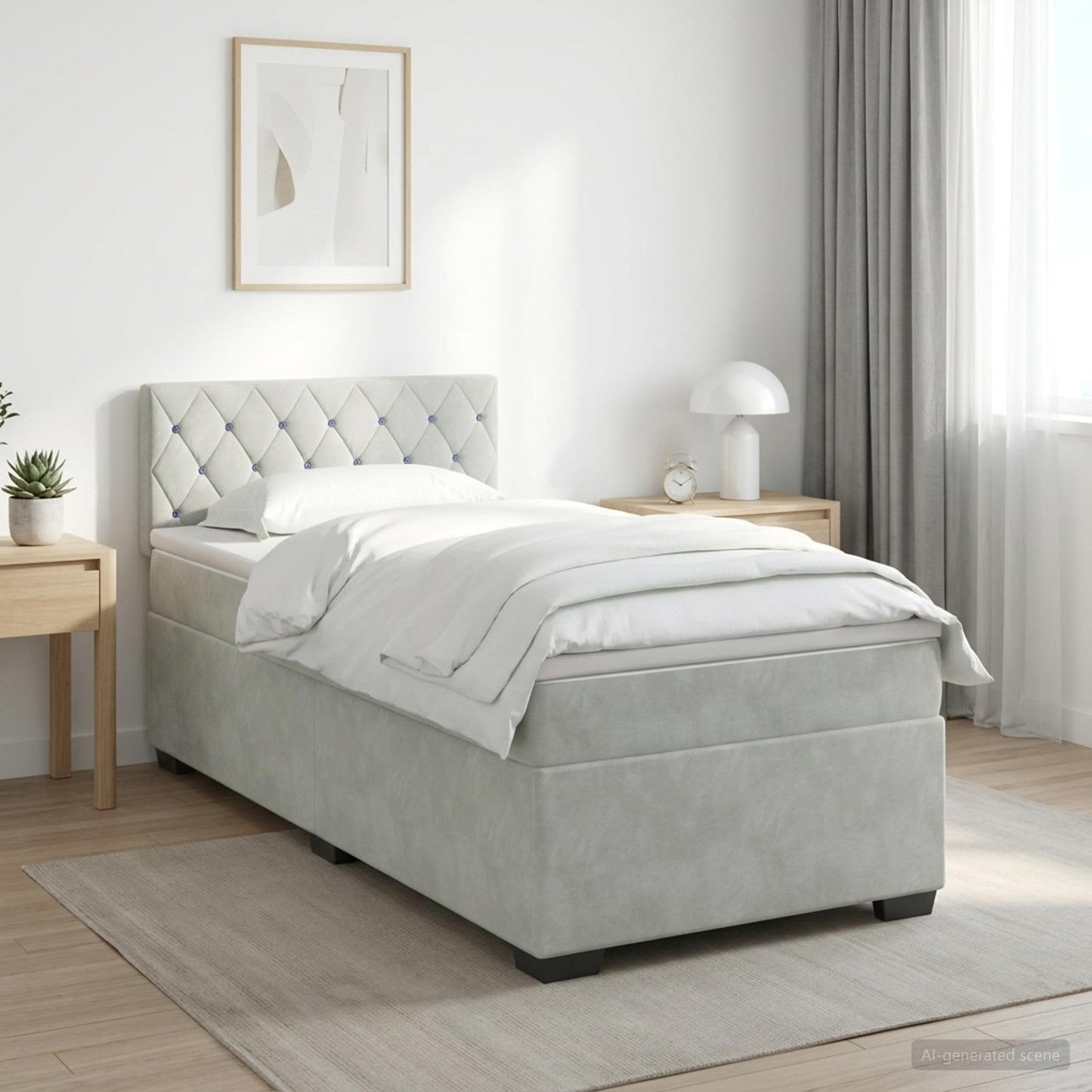 Boxspringbett mit Matratze und LED Hellgrau 100 x 200 cm Samt
