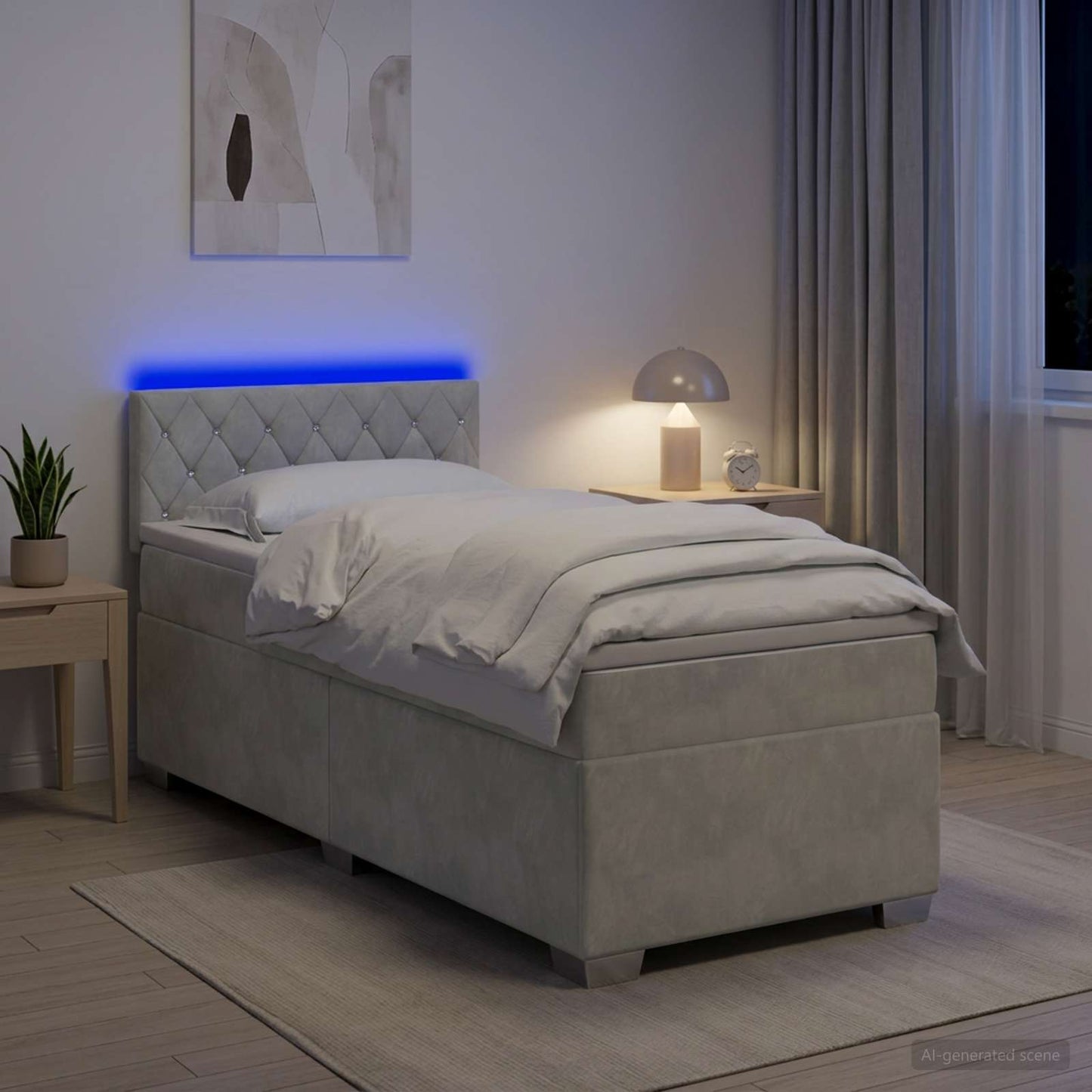 Boxspringbett mit Matratze und LED Hellgrau 100 x 200 cm Samt