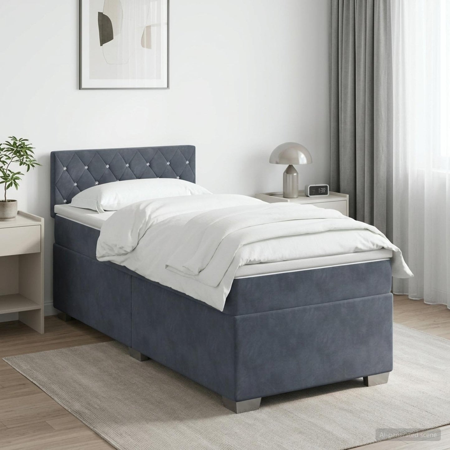Boxspringbett mit Matratze und LED Dunkelgrau 80 x 200 cm Samt