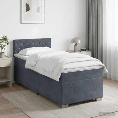 Boxspringbett mit Matratze und LED Dunkelgrau Einzeln Samt