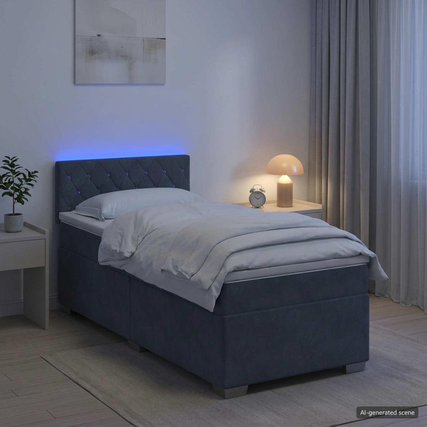 Boxspringbett mit Matratze und LED Dunkelgrau 90 x 190 cm Samt
