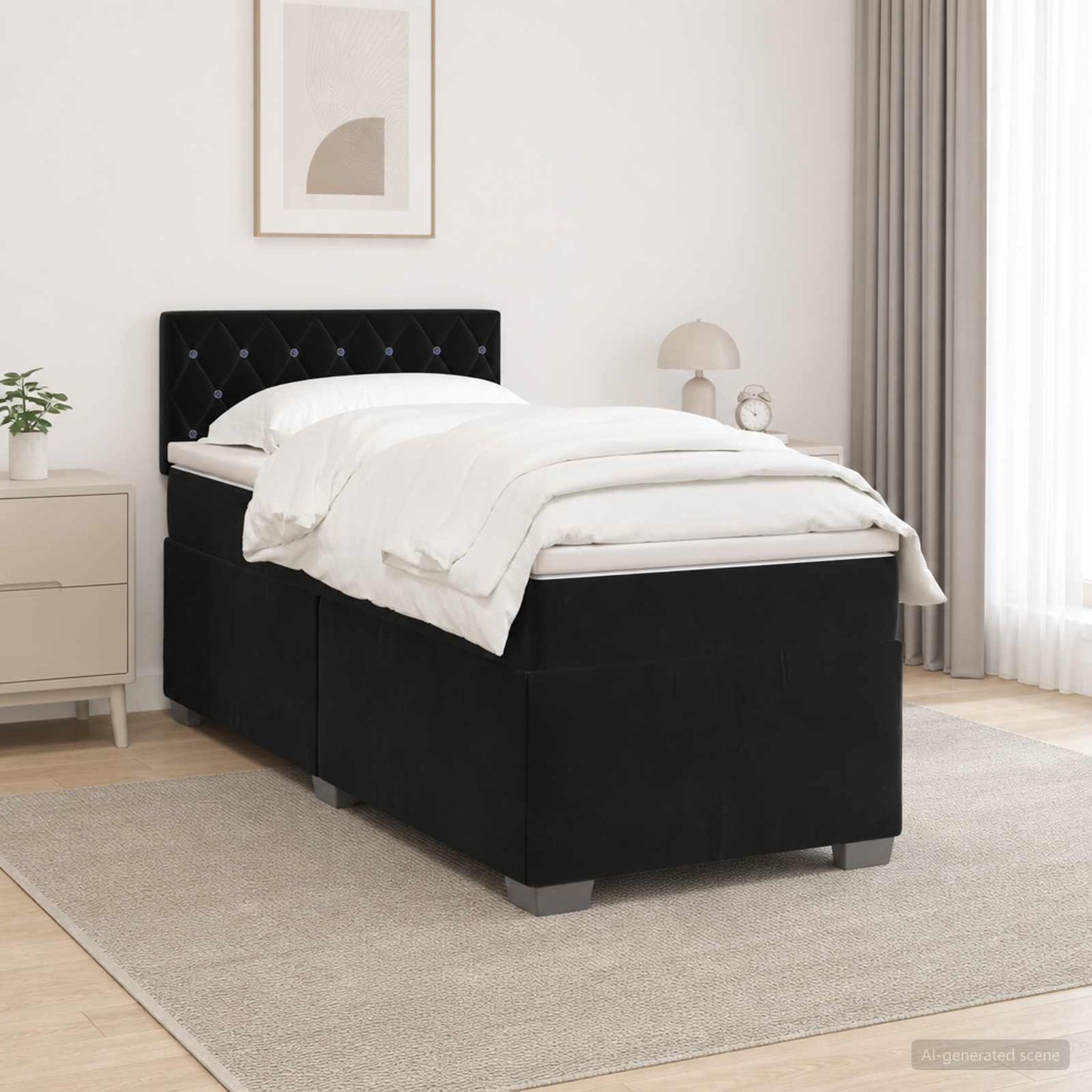 Boxspringbett mit Matratze und LED Schwarz 100 x 200 cm Samt