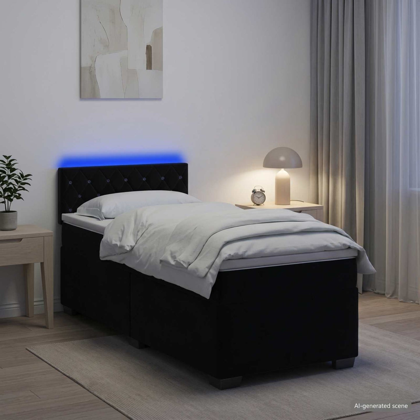 Boxspringbett mit Matratze und LED Schwarz 100 x 200 cm Samt