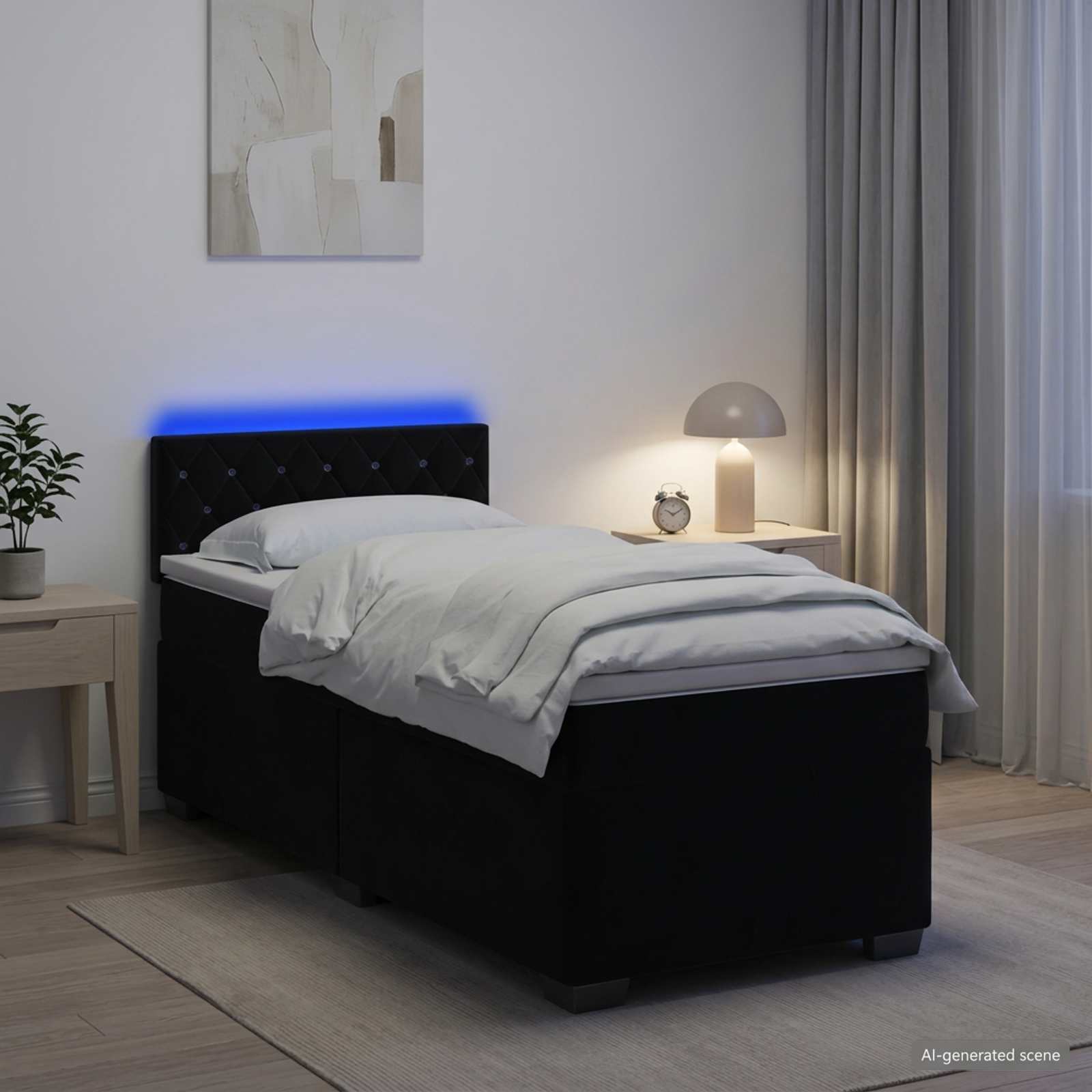 Boxspringbett mit Matratze und LED Schwarz 100 x 200 cm Samt
