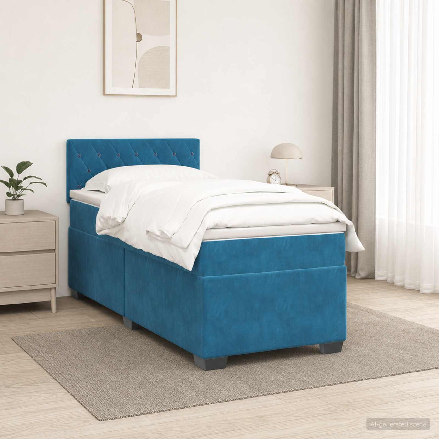 Boxspringbett mit Matratze und LED Blau 90 x 200 cm Samt