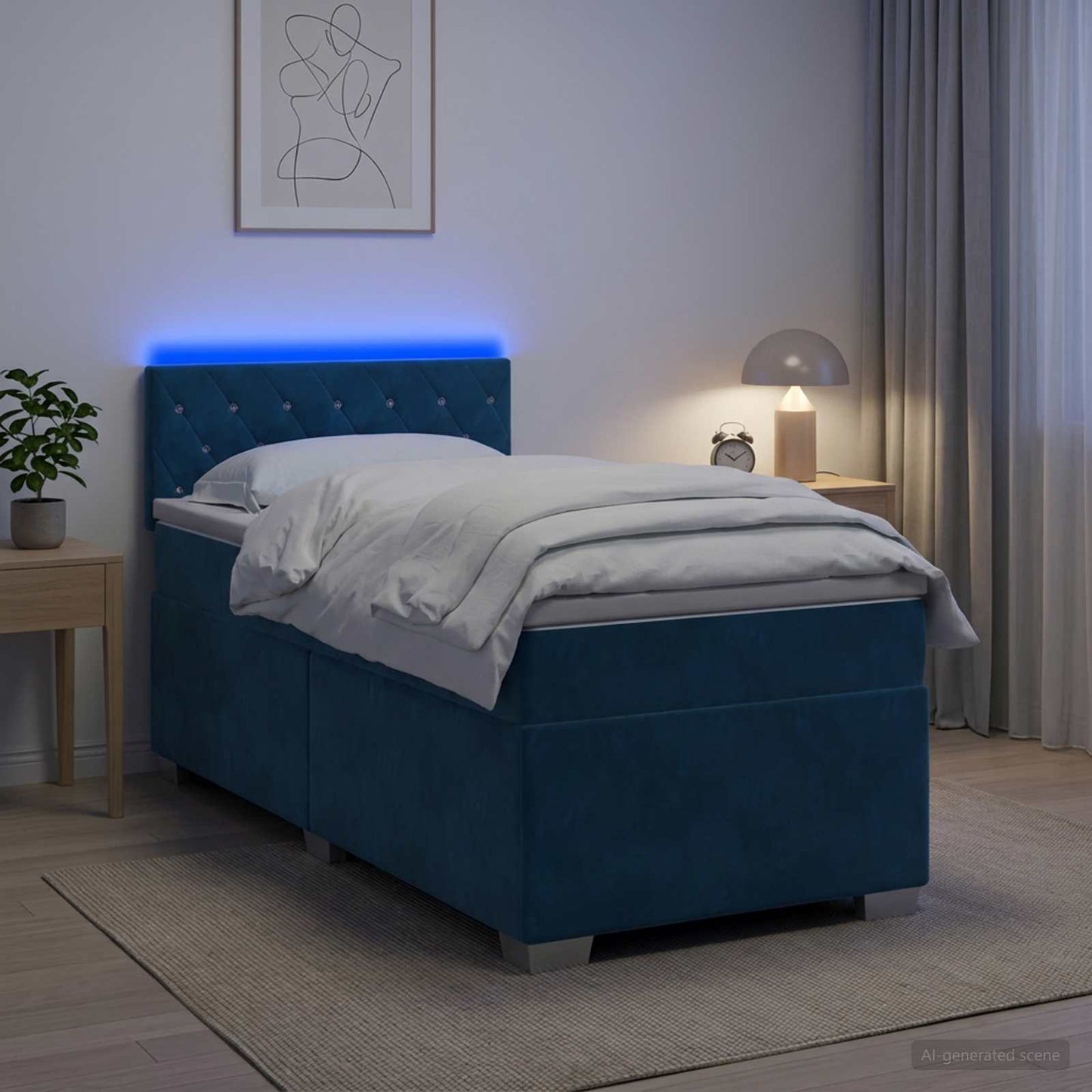 Boxspringbett mit Matratze und LED Blau 90 x 200 cm Samt
