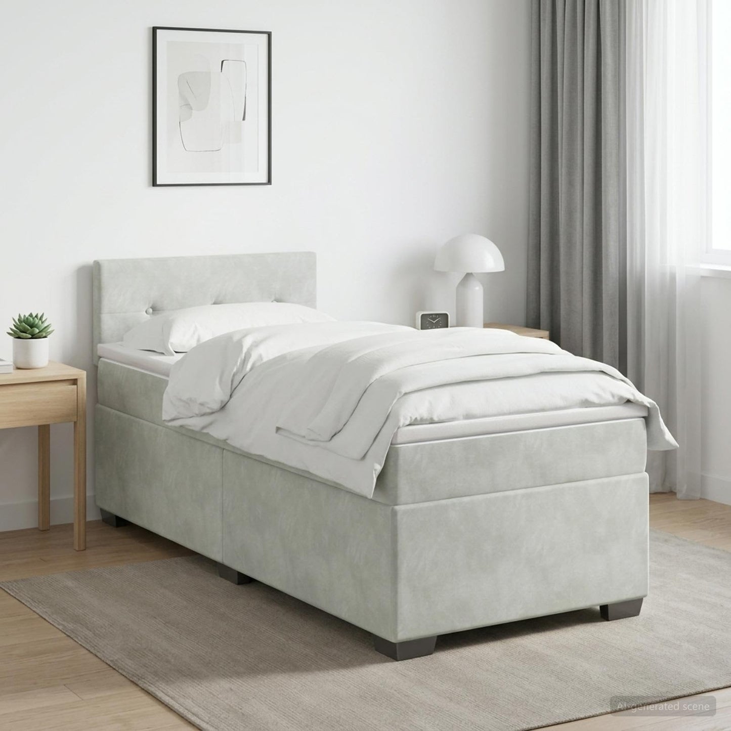Boxspringbett mit Matratze und LED Hellgrau 90 x 200 cm Samt