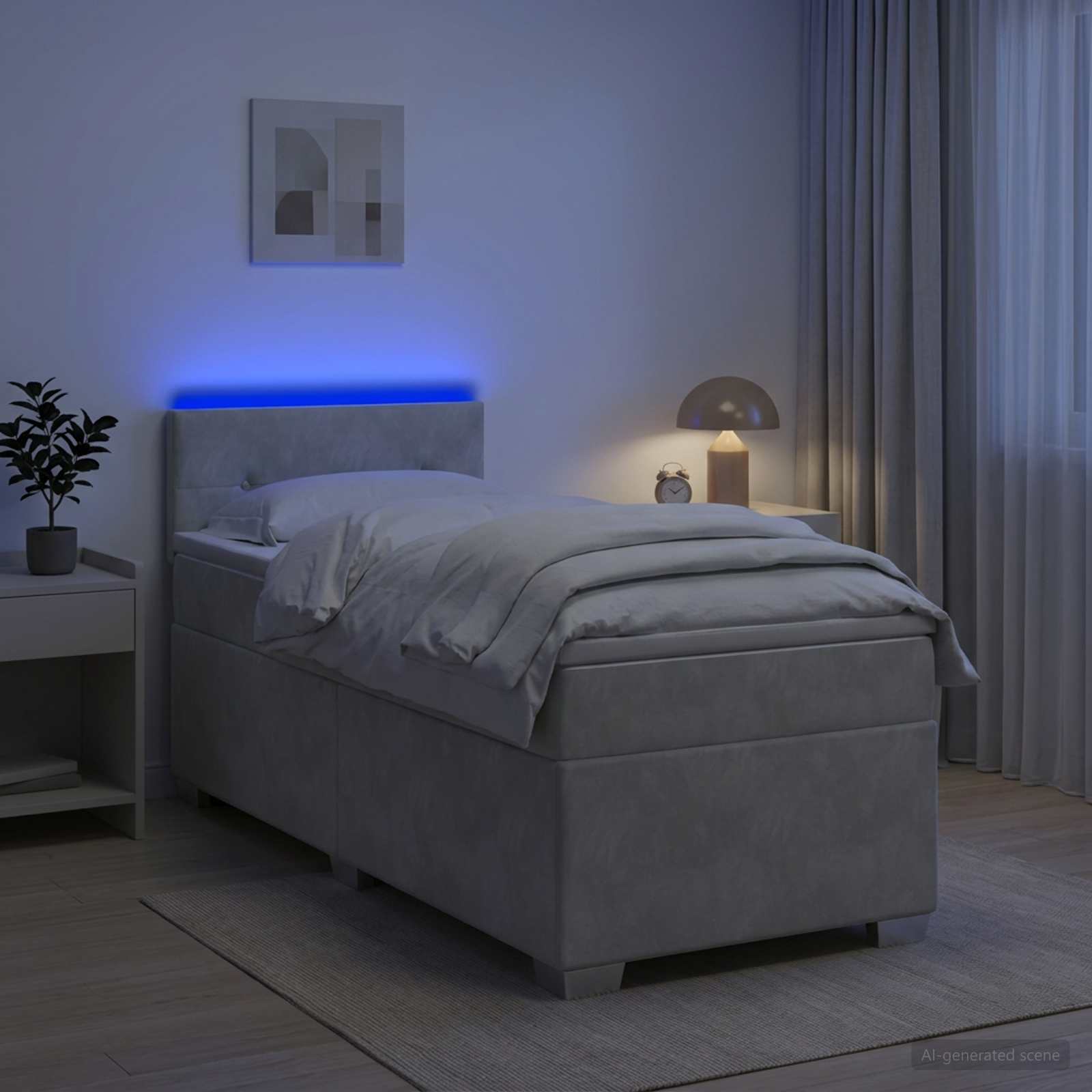 Boxspringbett mit Matratze und LED Hellgrau 100 x 200 cm Samt