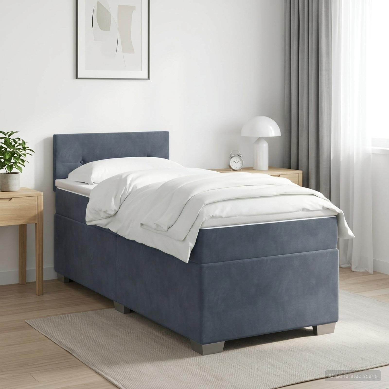 Boxspringbett mit Matratze und LED Dunkelgrau Einzeln Samt