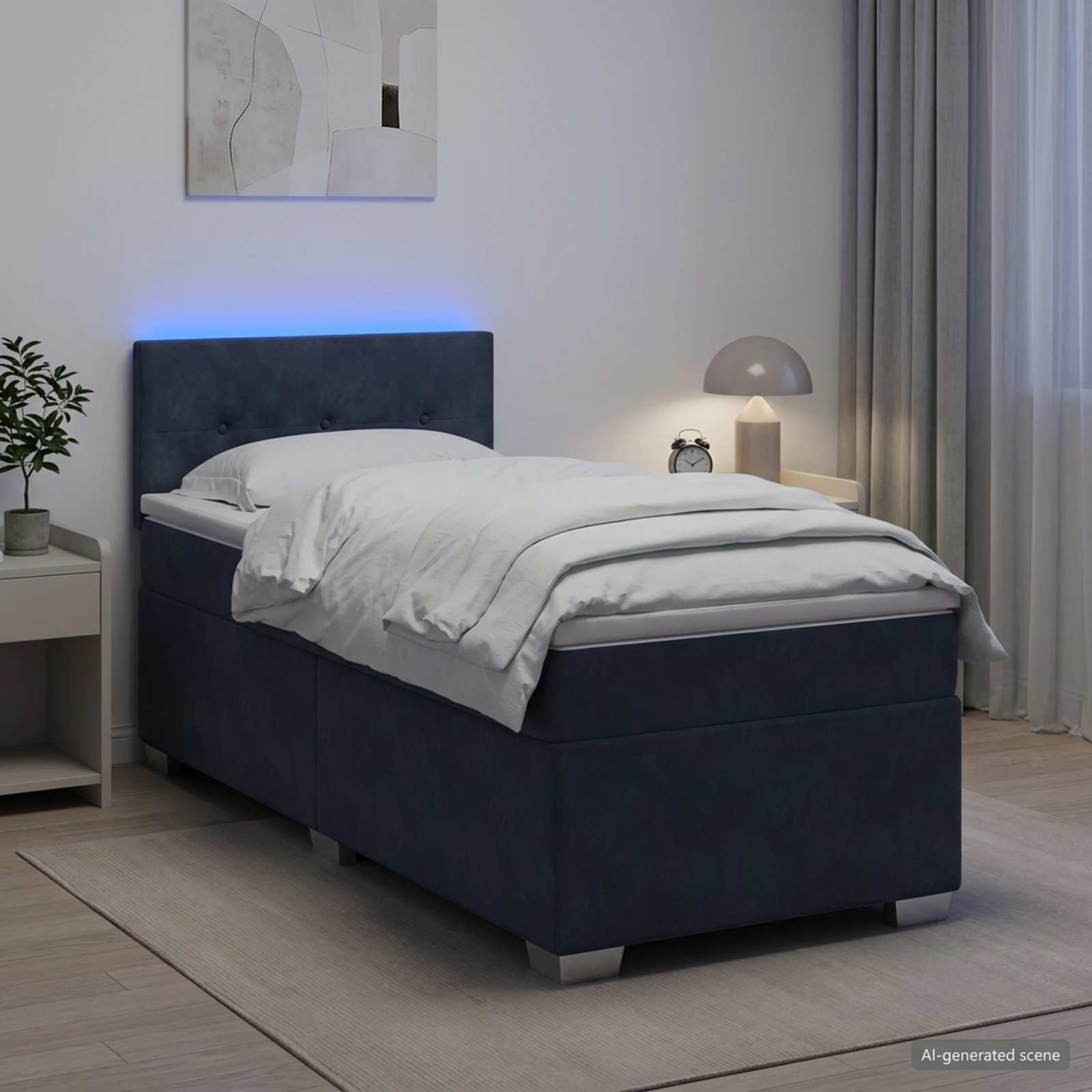 Boxspringbett mit Matratze und LED Dunkelgrau Einzeln Samt