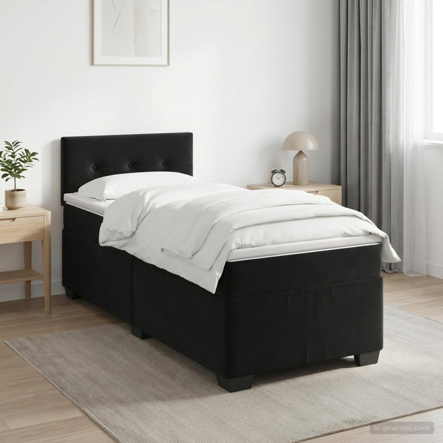 Boxspringbett mit Matratze und LED Schwarz 100 x 200 cm Samt