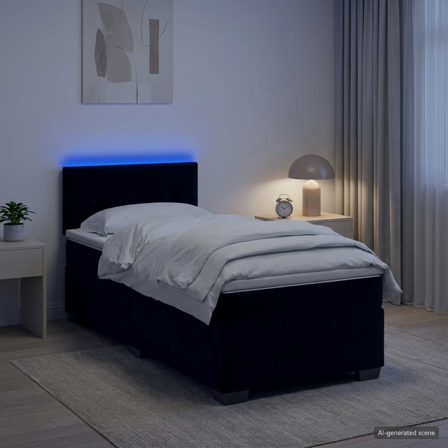 Boxspringbett mit Matratze und LED Schwarz 100 x 200 cm Samt
