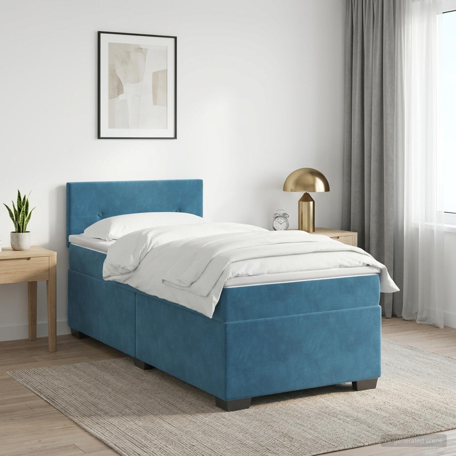 Boxspringbett mit Matratze und LED Blau 90 x 200 cm Samt