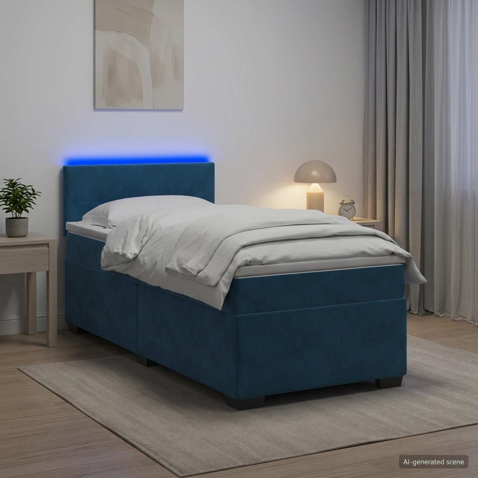 Boxspringbett mit Matratze und LED Blau 90 x 200 cm Samt