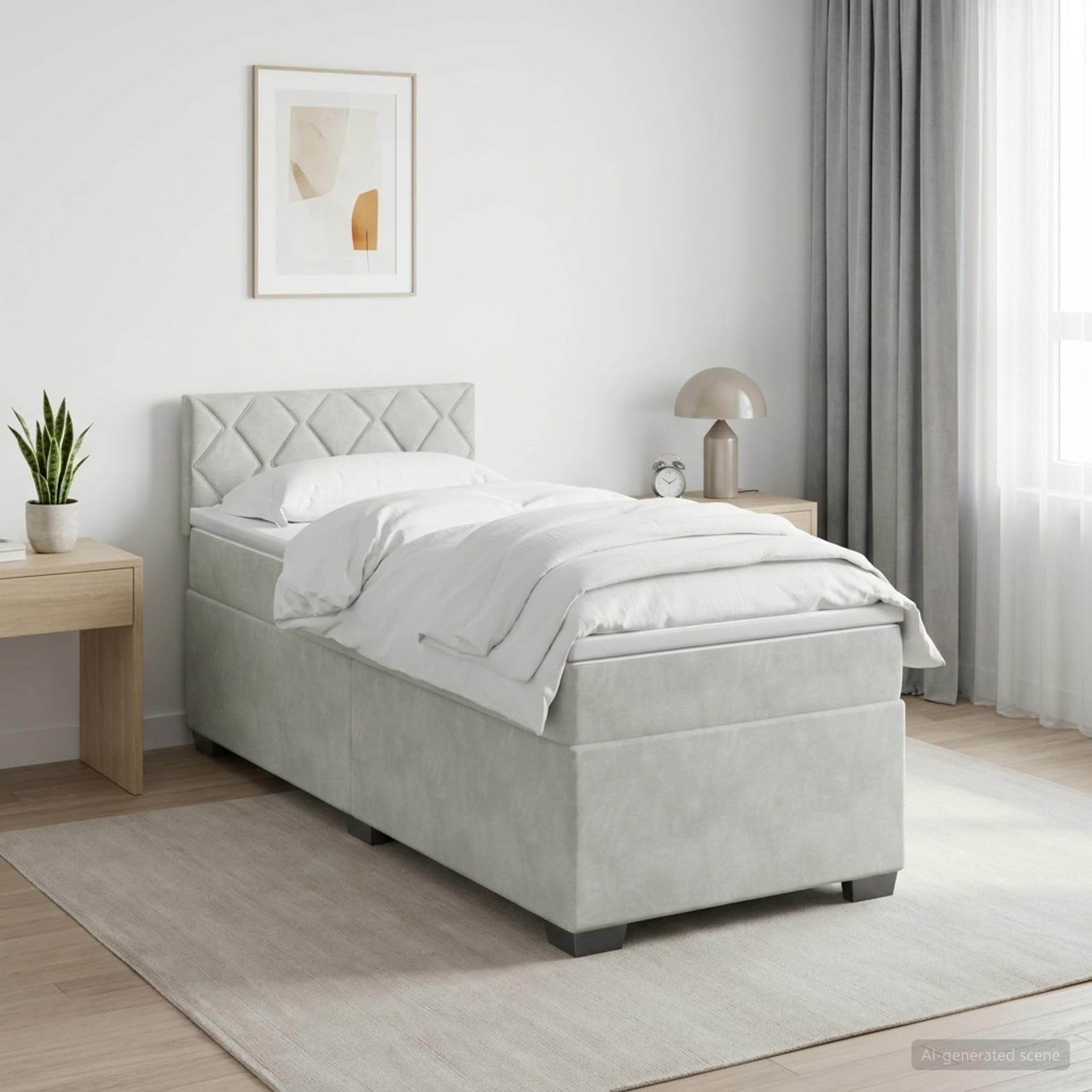 Boxspringbett mit Matratze und LED Hellgrau 80 x 200 cm Samt