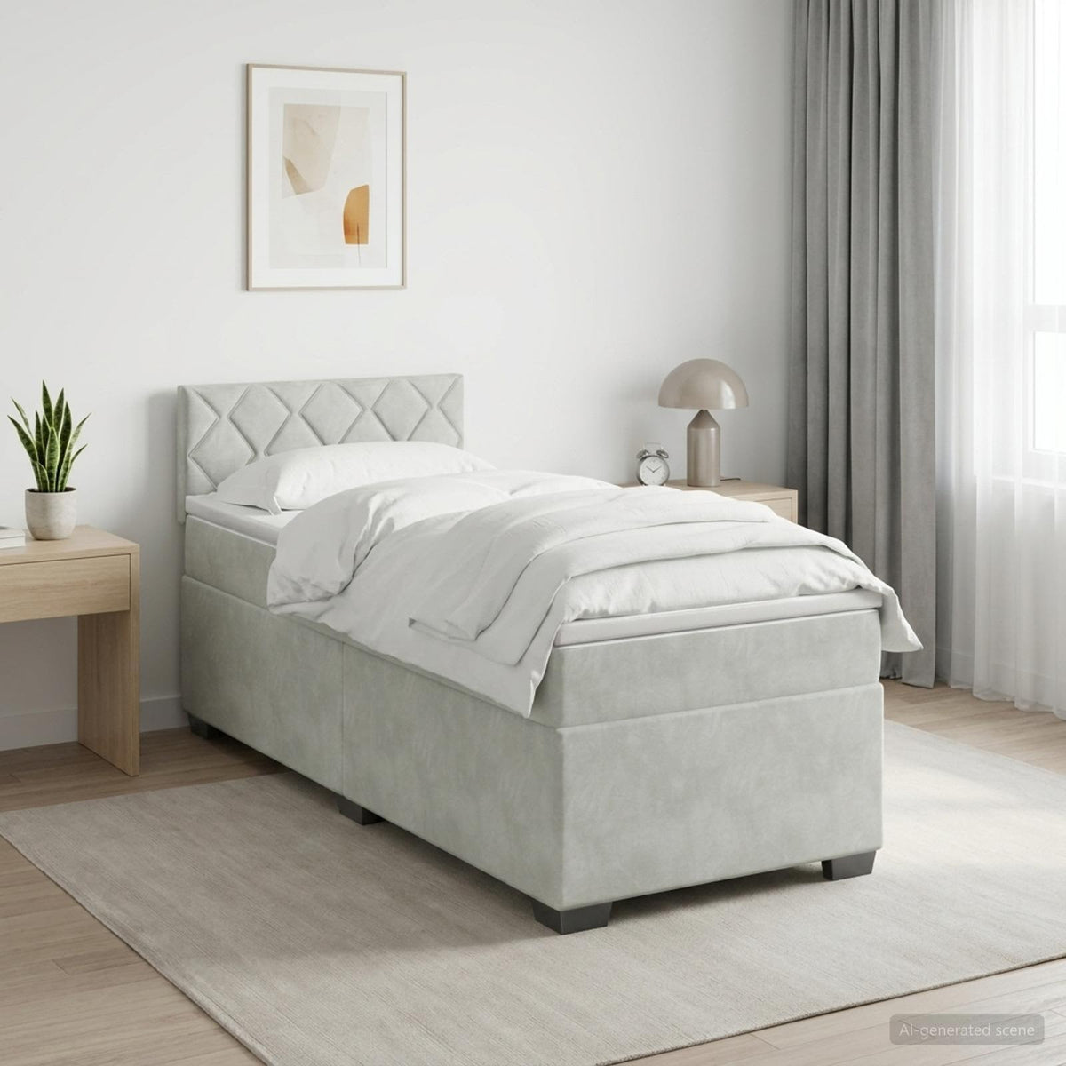 Boxspringbett mit Matratze und LED Hellgrau 90 x 190 cm Samt