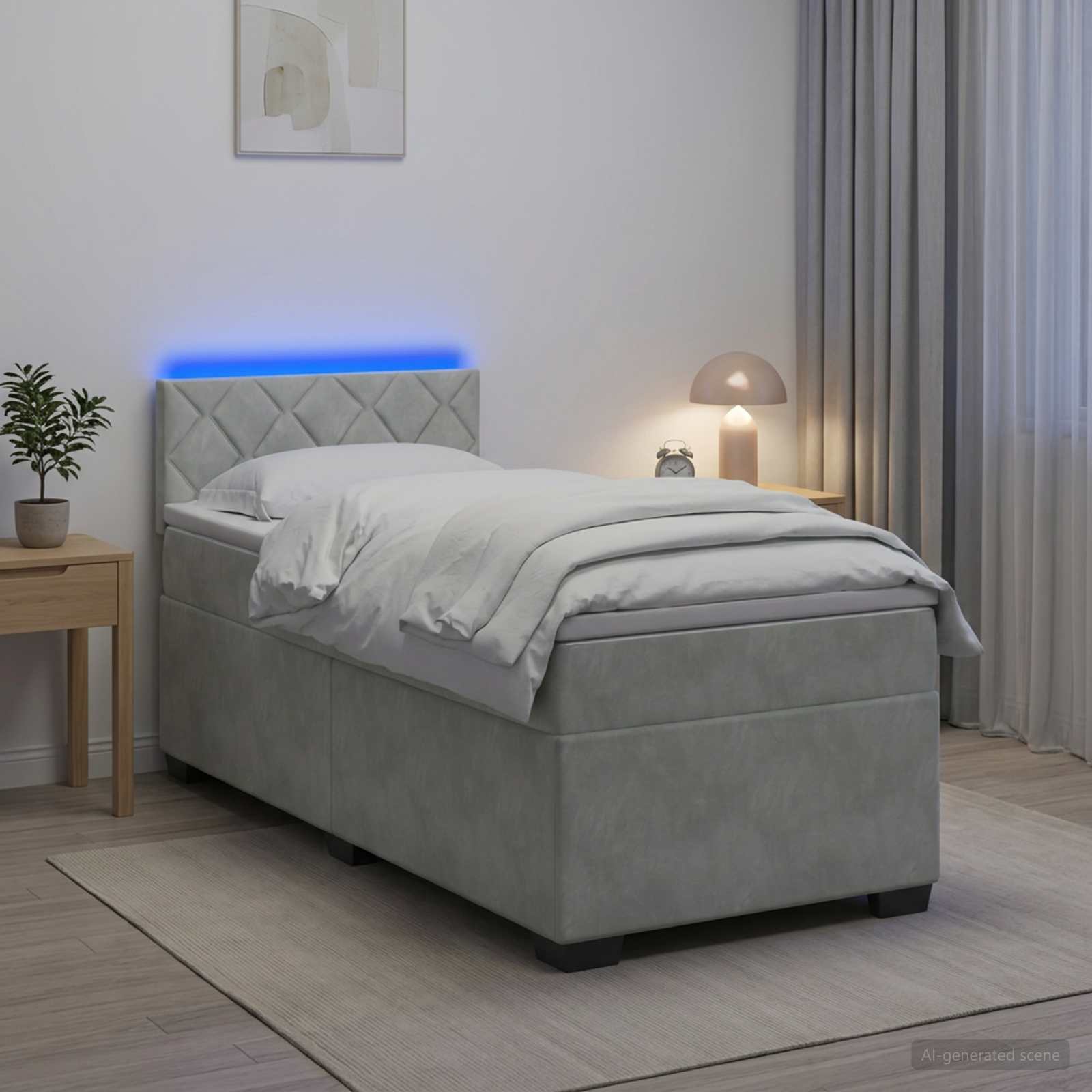 Boxspringbett mit Matratze und LED Hellgrau 80 x 200 cm Samt