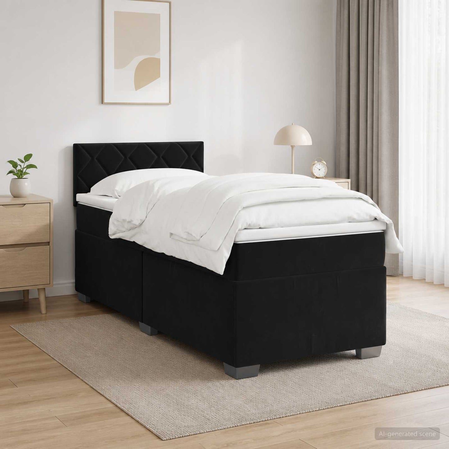 Boxspringbett mit Matratze und LED Schwarz 90 x 200 cm Samt