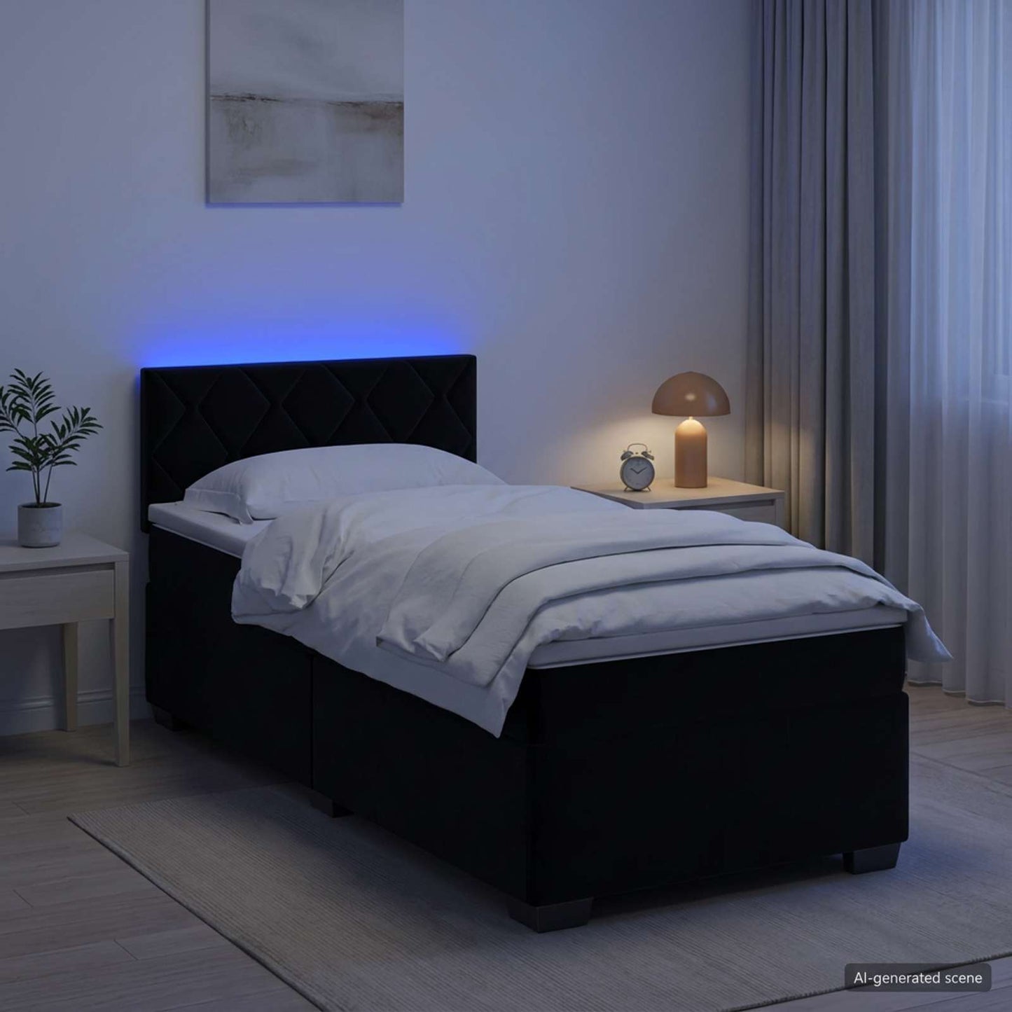 Boxspringbett mit Matratze und LED Schwarz 90 x 200 cm Samt