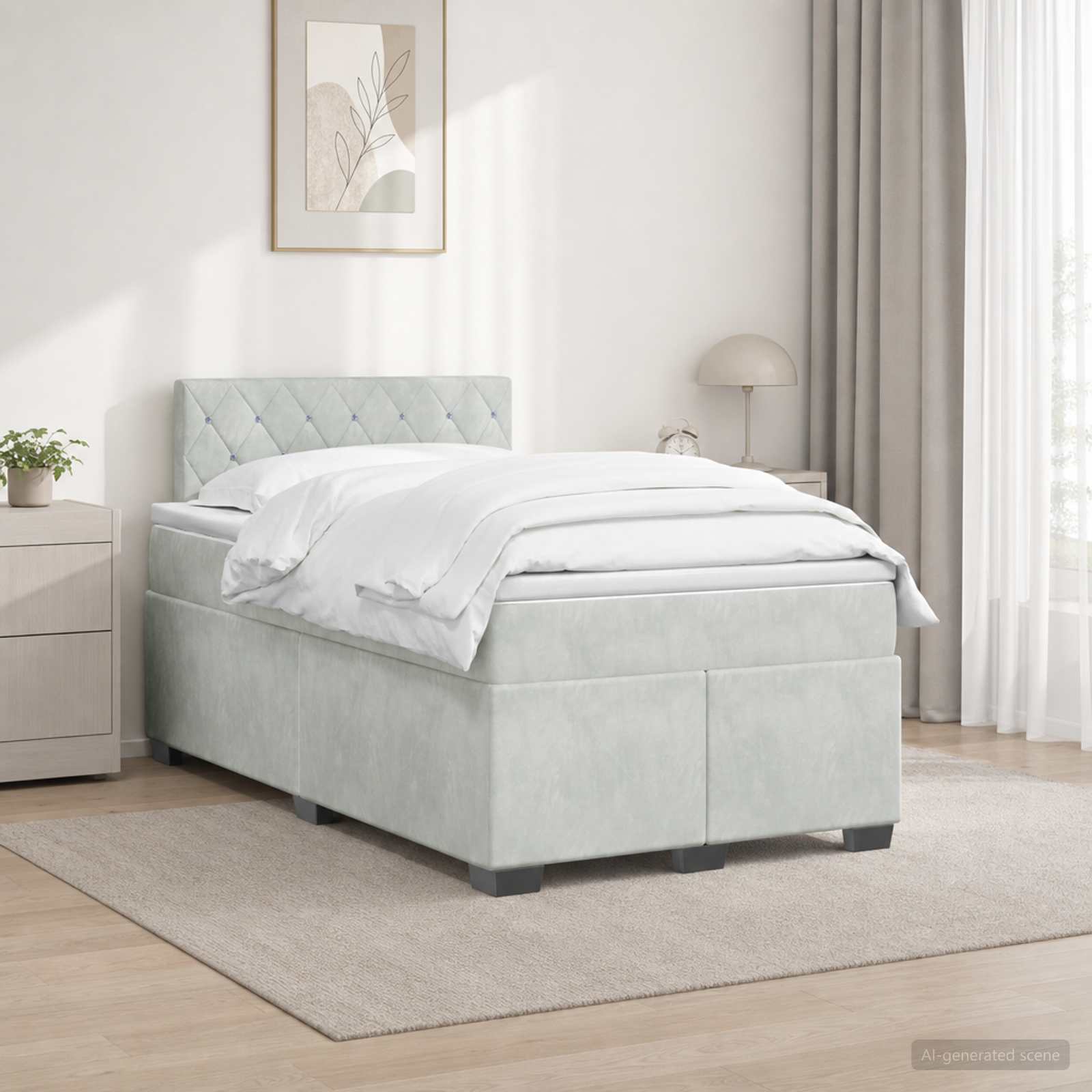Boxspringbett mit Matratze und LED Hellgrau 120 x 200 cm Samt
