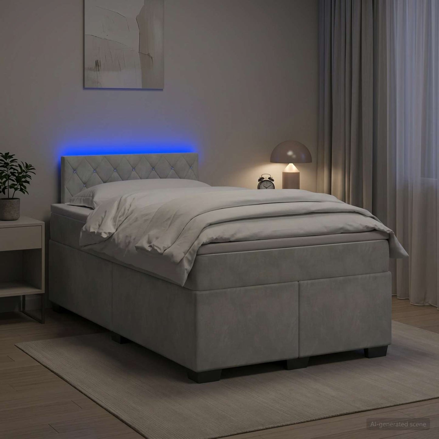 Boxspringbett mit Matratze und LED Hellgrau 120 x 200 cm Samt