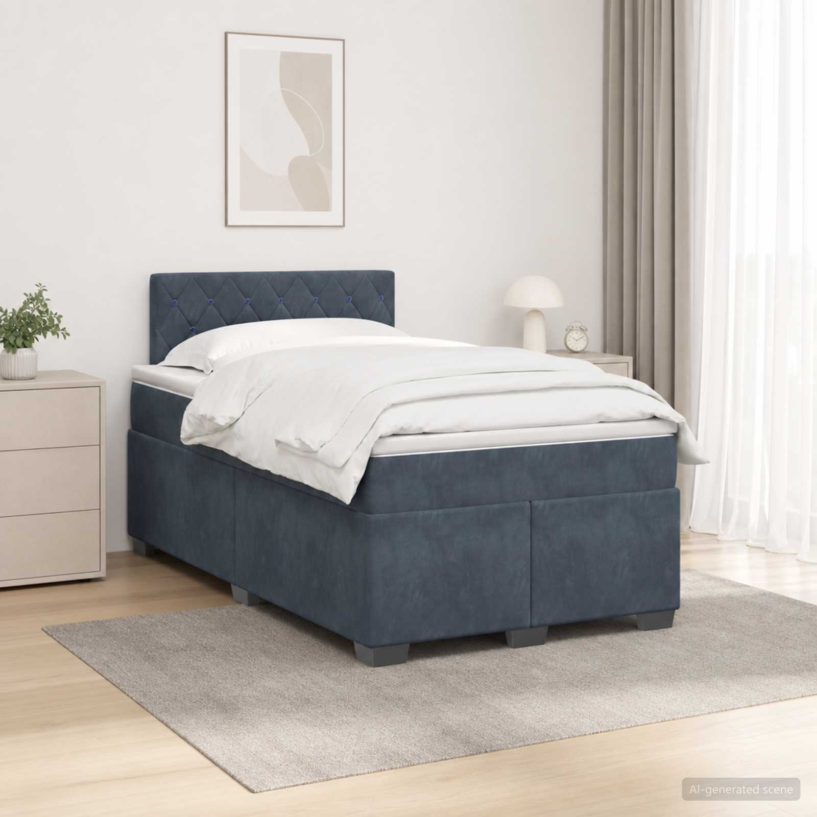 Boxspringbett mit Matratze und LED Dunkelgrau 120 x 200 cm Samt