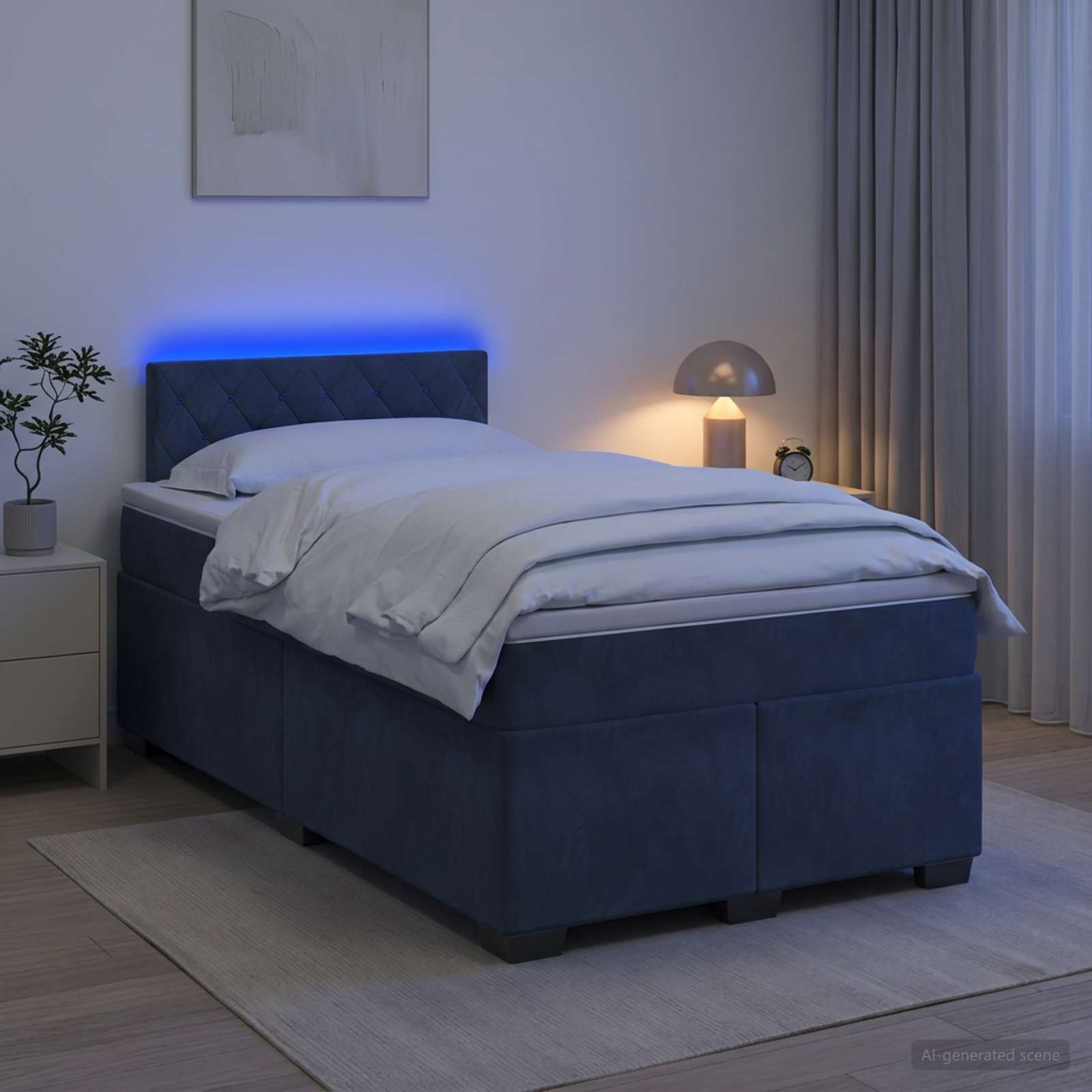 Boxspringbett mit Matratze und LED Dunkelgrau 120 x 190 cm Samt