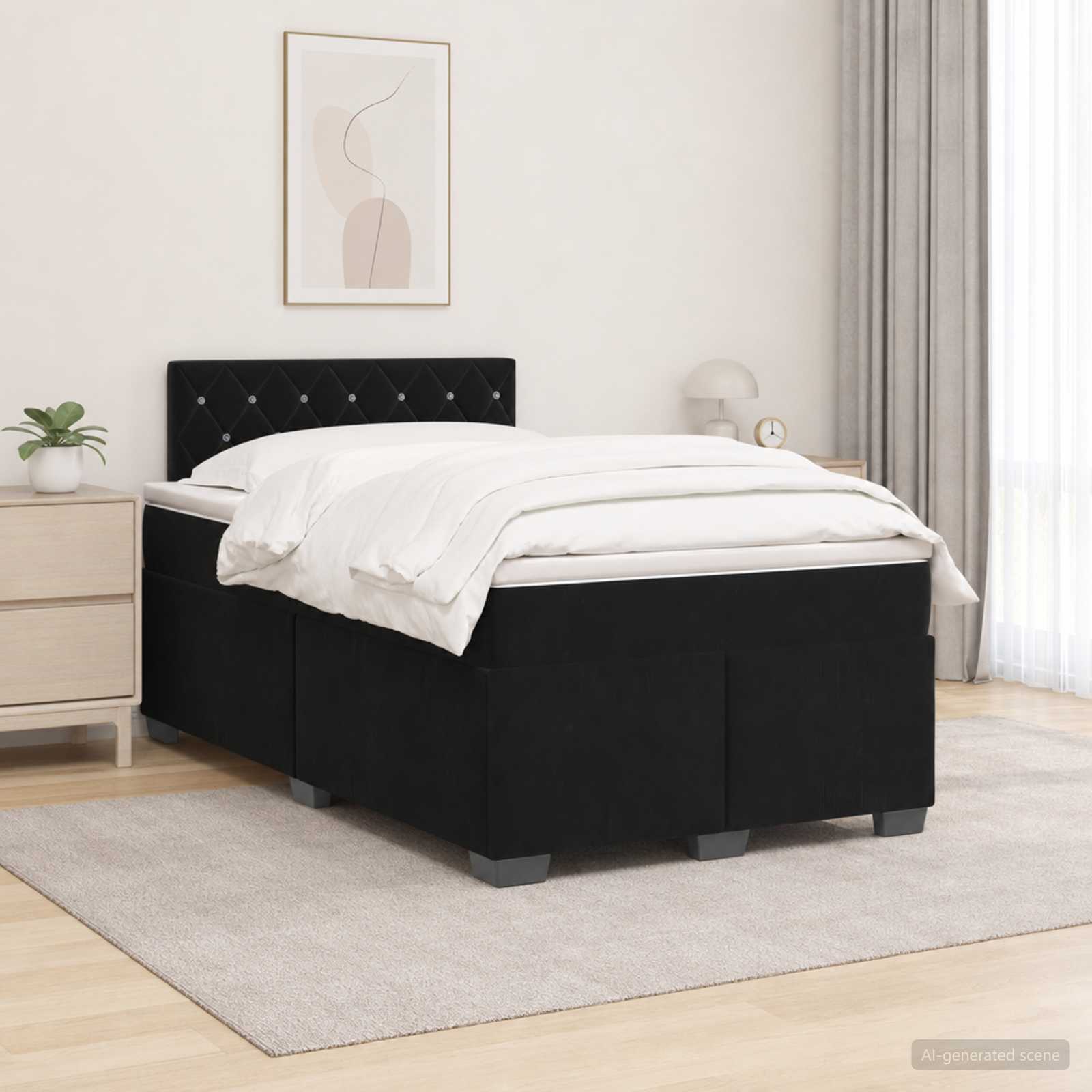 Boxspringbett mit Matratze und LED Schwarz 120 x 190 cm Samt
