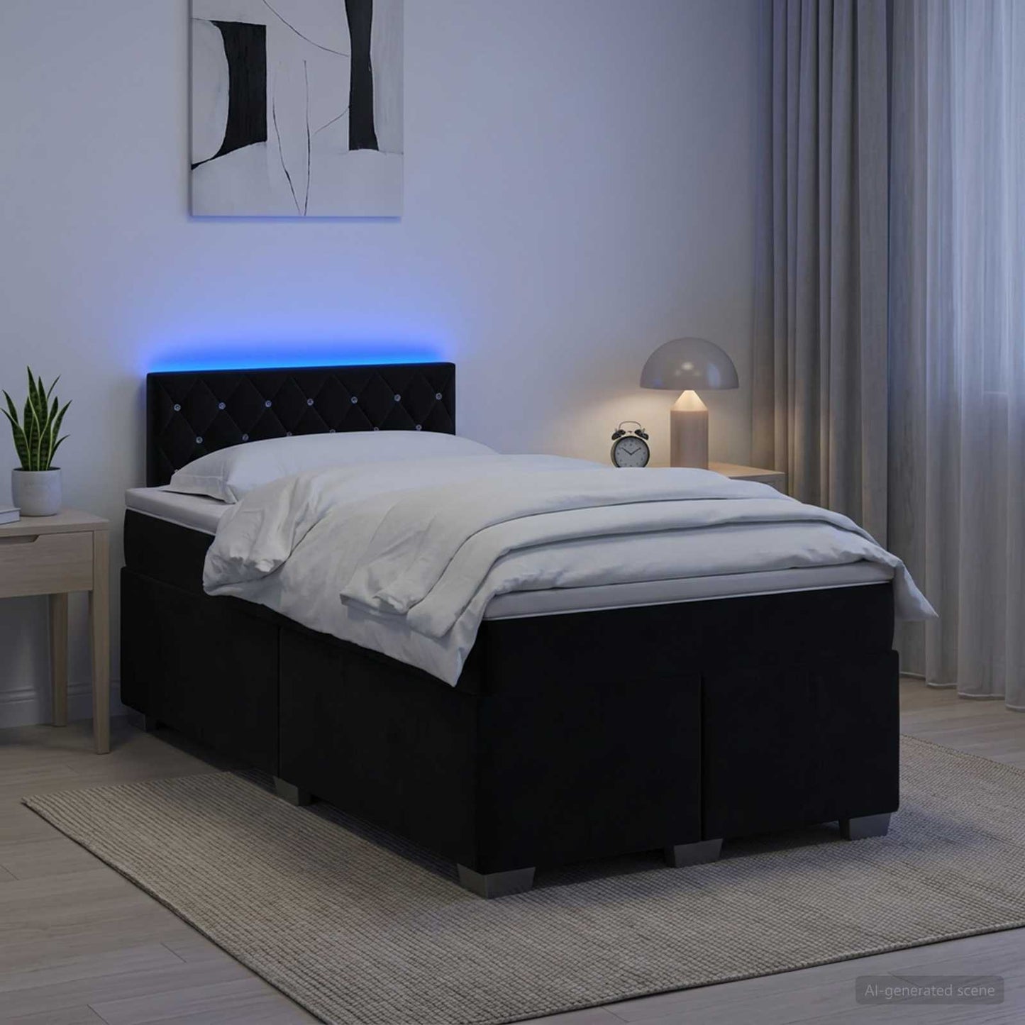 Boxspringbett mit Matratze und LED Schwarz 120 x 190 cm Samt